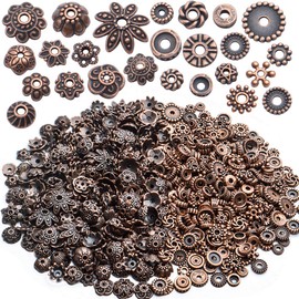 100g Mixed Metal Flower Beads Caps Beads Ends Tibetan Silver Spacer Beads Loose Beads Jewelry Accessories for Bracelet Necklace Jewelry Making,Antique Copper