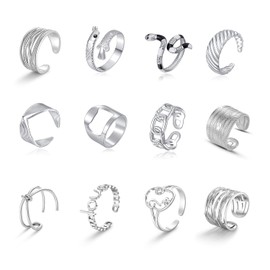 dpvive - Juego de 12/24 anillos de acero inoxidable de plata para nudillos, anillos apilables de plata, anillos de anillo midi para mujer, anillos ajustables para nudillos, apilables para mujeres..,