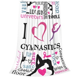 DOPINDU Girls Gymnastics Blankets I Love Gymnastics Gifts Blanket Gymnastic Flannel Throw Blanket for Gymnastics Party Travel Living Room Home Decor Gymnastics Blanket for Girls 50"x40"