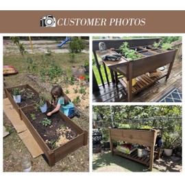 ketive Raised Garden Bed 55.5x24x32-inch Mobile Elevated Wood Planter with Lockable Wheels, Storage Shelf, Protective Liner （Brown）