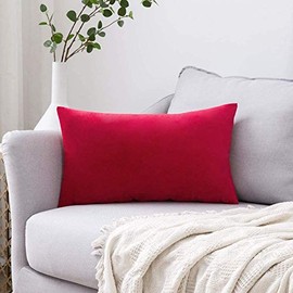MIULEE Velvet Pillow Covers Decorative Square Pillowcase Soft Solid Cushion Case for Christmas Sofa Bedroom Car 12 x 20 Inch Red