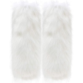 Zecmos womens Leg Warmers Faux Fur Fuzzy Long Cuff Cover Warm Furry Costume Shoes, White, Medium
