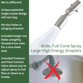 High Sierra Showerheads® - Solid Metal 1.8 GPM Low Flow Shower Head with Trickle Valve & Protective Nylon Insert - Hides Shower Arm Threads (For 45° or Straight Shower Arms Only) - Chrome