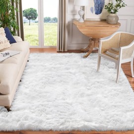 Goolela White Area Rugs 8x10 Faux Fur Rugs for Bedroom Large Washable Sheepskin Shag Rug for Living Room Plush Soft Rug for Bedroom Floor Rug, Rectangle