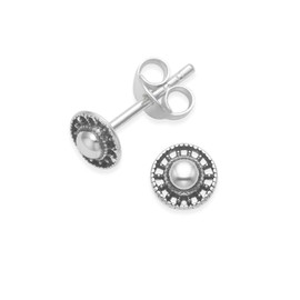 Sterling Silver Small round Stud Earrings with ball in middle - SIZE: Tiny 5mm. Gift Boxed 5163/B41HN