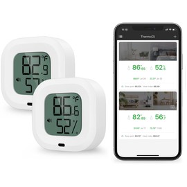 Ankilo Bluetooth Thermometer Hygrometer, Mini Wireless Thermal Hygrometer with Smart Sensor App, Digital Thermometer with Data Export for Home, Garage, Baby Room, Pack of 2
