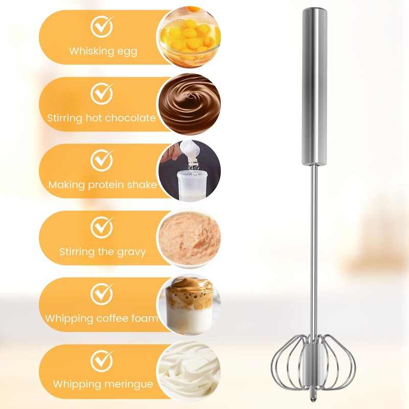 HANSGO Stainless Steel Egg Whisk, 12 Inch Semi Automatic Whisk