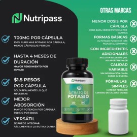 Citrato De Potasio 120 Cápsulas Nutripass 700mg Alta Pureza Sin Sabor
