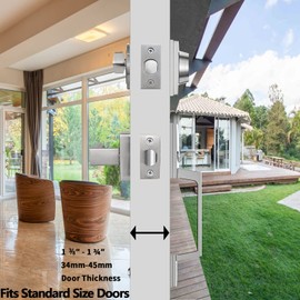 Virego Double Door Handle Set, Satin Nickel Double Front Door Handle Sets with Dummy, Modern Heavy Duty Square Door Lever and Single Cylinder Deadbolt Combo for Exterior and Interior Doors, SN-DL-1