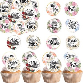 Fyeoxle 36PCS Edible Floral Bride to Be Cupcake Toppers Wafer Paper Love I Do Cupcake Decoration Miss to Mrs Cupcake Picks for Bridal Shower Bachelorette Wedding Party Supplies
