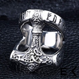 ENXICO Runic Thor's Hammer Mjolnir Ring 316L Stainless Steel Norse Scandinavian Viking Jewelry (10)