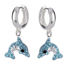 FIVE-D Children's Earrings Crystal Dolphin 925 Sterling Silver Hoop Earrings, Silver, Cubic Zirconia