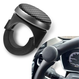 gunroil 1 PC Car Steering Wheel Booster, 2.44" x 2.16" x 1.49" One-handed Turning Effort-saving Power Ball, Non-slip Silicone Carbon Fiber Handle, Universal for Cars Steering Wheel Rotator (Black)