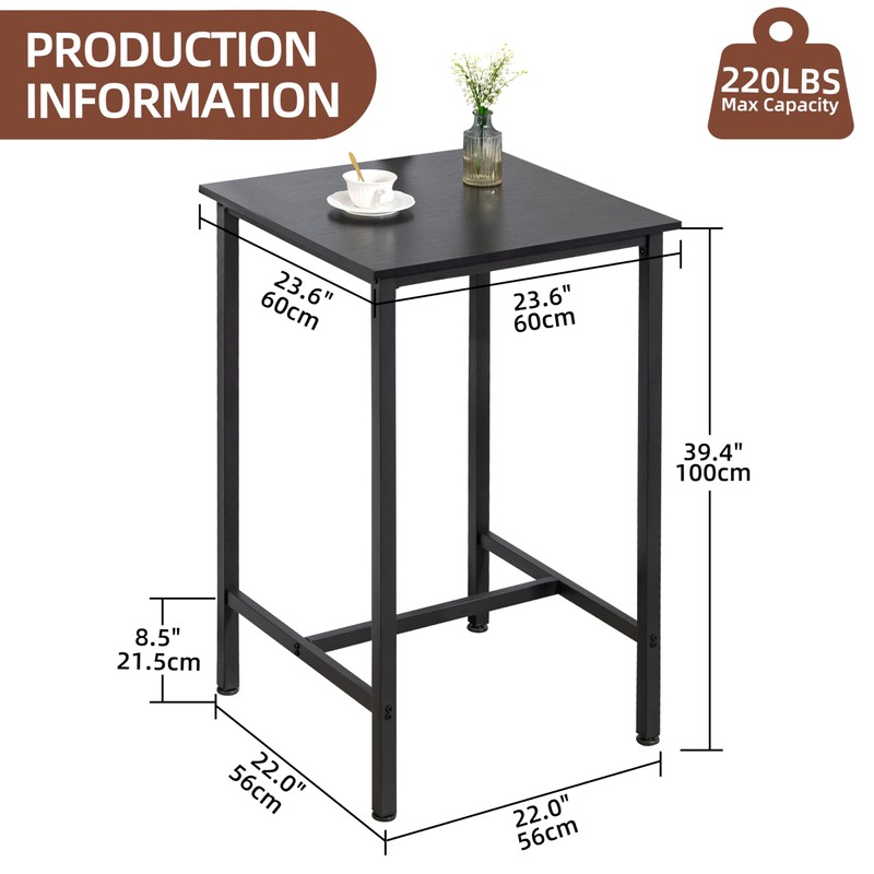 Finnhomy Bar Table, 23.6" Pub Table High Top Table, Square