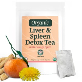 Jade Tea Organic Liver Detox & Spleen Tea Dampness - Organic Dandelion Root, Burdock Root, Ginger Root & Orange Peel - Supports Liver, Gallbladder & and Spleen Health - Orange Spice Flavor