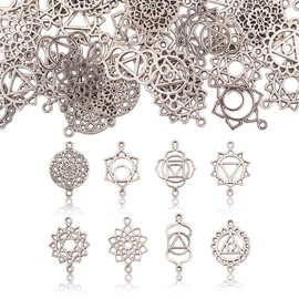 Airssory 80 Pcs 8 Styles Vintage Indian Chakra Theme Energy Charm Yoga OM Inspirational Hollow Links Connectors for Jewellery Making - 20x14mm