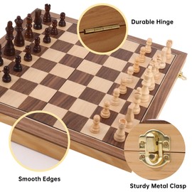 Wooden Chess Set with Folding Board - 15" Classic Magnetic Chess Set with Protective Bag for Adults, Chess Lovers Tournament Professional Beginner