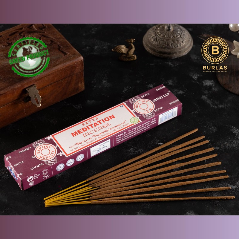 Satya Meditation Incense Sticks 3-Pack with Burlas Holder, 15g pack,