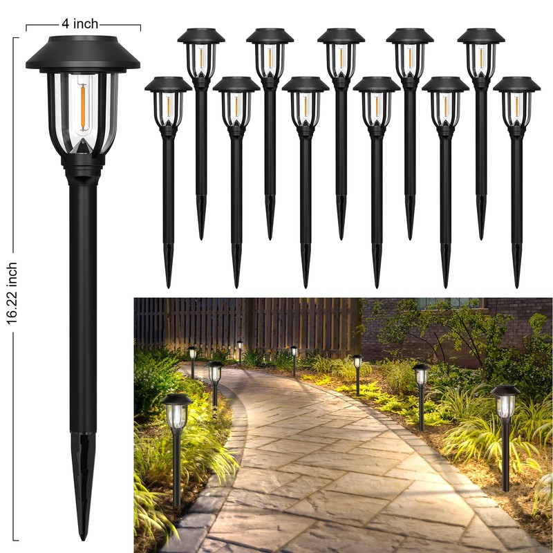 ILANCK 12 Pack Solar Lights Outdoor, 6000K Solar Pathway Lights