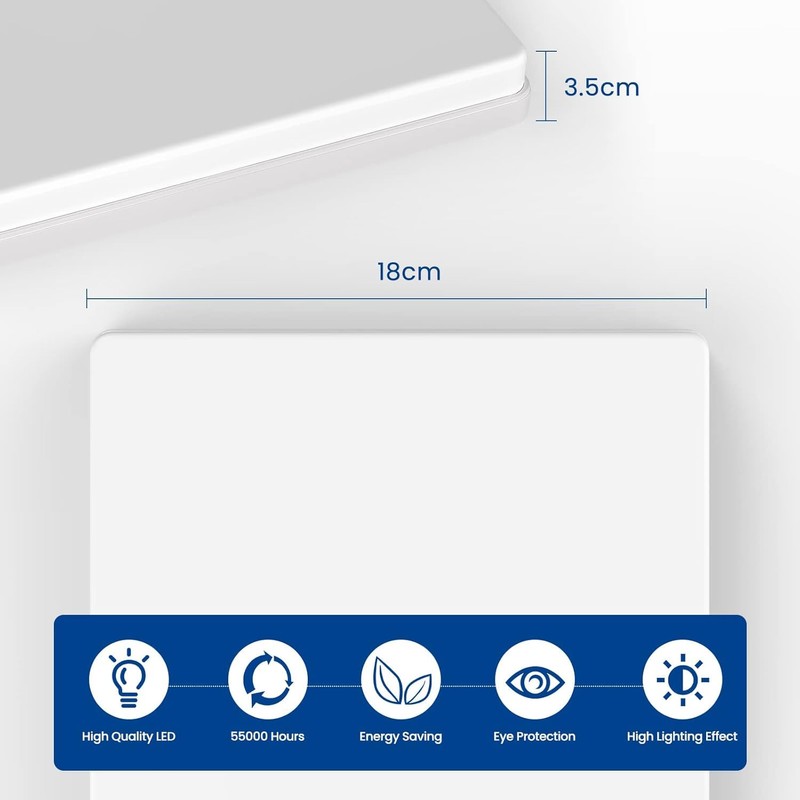 EASY EAGLE LED Flat Ceiling Light, 6500 K, 24 W,