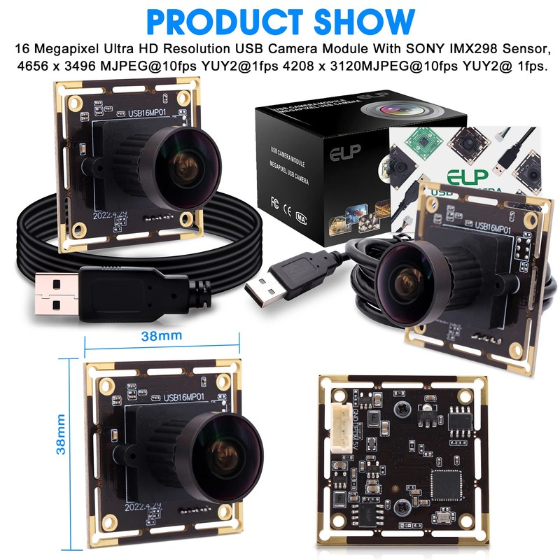 IFWATER 16MP 4K USB Camera with 170 Wide Angle Lens