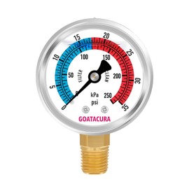 GOATACURA 0-35psi/250kpa Glycerin Filled Pool Filter Pressure Gauge, 2" Dial Size, 304 Stainless Steel Case, 1/4" NPT Lower Mount, with High Accuracy, for Measuring Water Pressure