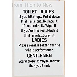 Leonardo Unique Toilet Rules Novelty Hanging Bathroom White Plaque,Funny Wooden Sign for Wall or Door