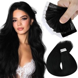 Sunny Hair Tape in Hair Extensions Real Human Hair 10PCS Invisible Hair Extensions Tape in Remy Straight Hair Extensions for Women Jet Black 24inch