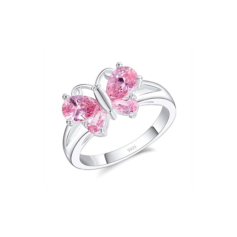 QUSIIOSLK 925 Sterling Silver Double Wing with Pink Cubic Zircon