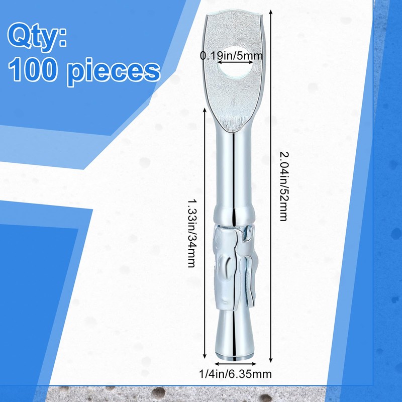 Pasimy 100 Pcs Eye Bolt Wedge Concrete Anchor 1/4 x