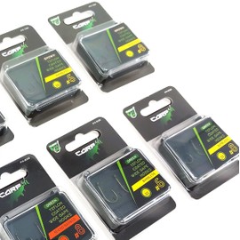 Carp On - Packs of 10 Size 6 WIDE GAPE Fishing Hooks Eyed - Made From Teflon Coated Carbon Steel (Barbless - Camo Green, Pack of 10 - Size 6) [14-8106]