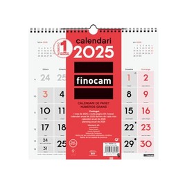 Finocam - Neutral Wall Calendar Large Numbers 2025 Month View January 2025 - December 2025 (12 months) Catalan