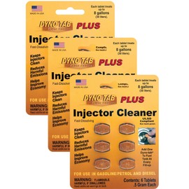 Dyno-tab Injector Cleaner Plus 6-Tab Card, 3-Pack, One Card Treats Three 16 gal/60 Liter Fill-ups, Fast Dissolving, 100% Active Ingredients - NO solvents, 45446-3pk