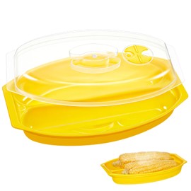 SiliFine 1 Pcs Microwave Corn Steamer with Lid Fast & Easy Steam Cooker for Corn on The Cob & More, 2 Pieces at Once, Vented Lid, Dishwasher Safe, Microwave Vegetable Dishes Steamer Kitchen (Yellow)