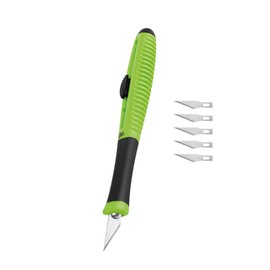 Wedo 7862599 Pocket Comfortline Scalpel with Sliding Mechanism, Soft Grip with 5 Replacement Blades, Apple Green/Black