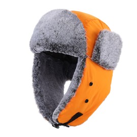 Home Prefer Men's Trapper Hat with Face Mask Faux Fur Trooper Trapper Hat for Men Winter Ushanka Hunting Hat Water Resistant (US, Alpha, One Size, Orange)