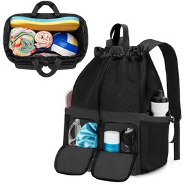 Fasrom Mesh Swim Backpack, 30L Swim Gear Bag with Wet/Dry Compartment and Waterproof Bag for Swimming, Gym, Water Sports, Athlete Training, Black (Empty Bag Only, Patent Design)