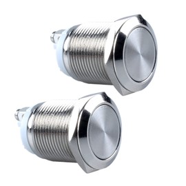 DMWD 2-Pack 19mm Latching Metal Waterproof Push Button Switch 3/4" Mounting Hole Screw Terminals 12V 24V 110V 250V 5A 1NO Flat Head