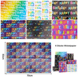 KOBOKO Wrapping Paper, 6 Sheets of Gift Wrapping Paper for Birthday, Gift Wrapping Paper for Birthday, 50 x 70 cm Wrapping Paper Children's Set, Wrapping Paper Girls, Gift Wrap