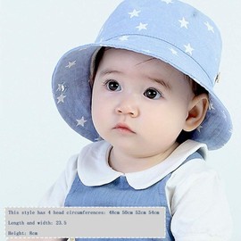 ZEVONDA 1Pcs Bule Baby Girl Sun Hat Toddler Sun Protection Star Unisex Summer Bucket Hat Fisherman's Hat with Chin Strap UPF 50+, Hat Head Circumference: 48/50/52/54cm,54cm/21.2 inch