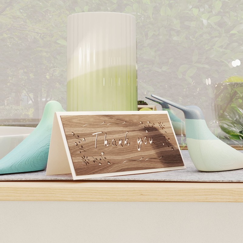 Thank You Card - Natural Walnut Wood - Handcrafted in