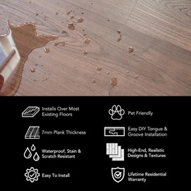 Allure 9" x 48" x 7mm, 12mil Luxury Vinyl Plank Flooring, Burnt Butter Walnut Look, Embossed, Waterproof, 1 Box, 7 Planks/Box, 20.06 sqft/Box