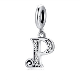 TIZU Women's Letter Charm 925 Sterling Silver, Ladies Charm Pendant Letter A-Z, Compatible with European Bracelets and Necklace, Bead Charms Jewellery Gifts for Women Girls, Cubic Zirconia