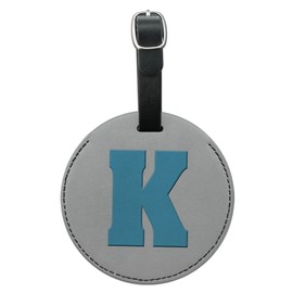 Graphics & More Letter K Initial Baby Boy Block Font Blue Shower Round Leather Luggage Id Tag, Black