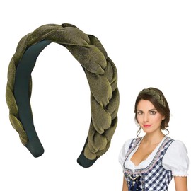 WUSJCOF Braided Headband for Dirndl Costumes, Velvet Hair Accessories for Women and Girls (Olive Green)