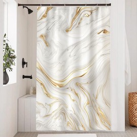 Shower Curtain Marble White Gold, Uiiooazy Shower Curtain Abstract Grey Marbled Shower Curtains Anti Mould Waterproof Polyester Fabric Washable Slim Bathroom Curtain with 8 Hooks for Bathroom 120 W x