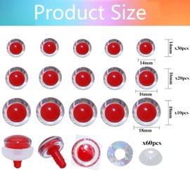 BESTCYC 1Box(120pcs)14mm/16mm/18mm 3D Laser Glitter Safety Eyes Red Pupils Rabbit Crochet Safety Eyes with Washers for DIY Making or Repair of Amigurumi Stuffed Animal,Doll,Toy, Crochet, Supplies