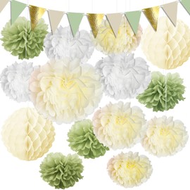 Syoulin - 15 pompoms decoration, wedding decoration, vintage, table decoration, wedding, baby shower, welcome home baby, suitable as decoration for baby/birthday/wedding parties
