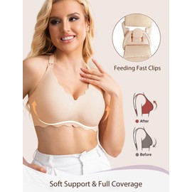 Easybunny Scalloped Nursing Bras for Breastfeeding Seamless Wireless Maternity Bras for Pregnancy Soft Sleep Support Bra Skin