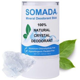 SOMADA Crystal Deodorant Stick for Women and Men, 4.25 oz/120g - Unscented 100% Natural Alum Salt Stone Rock, Stocking Stuffer Holiday Gift - 1 PACK - 4.25 Oz